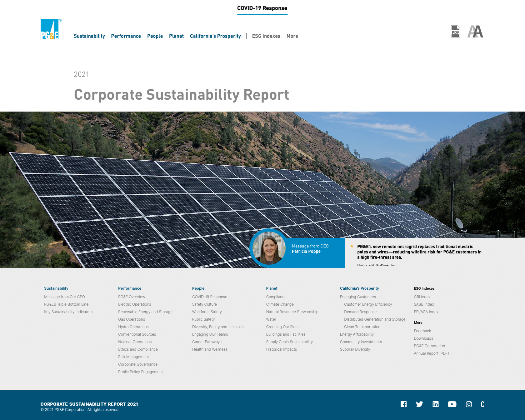 PG&E Corporate Sustainability Report web site