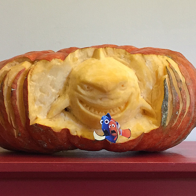 Halloween pumpkin carved like a shark